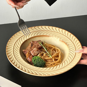 Piatto in Paglia di Grano a Forma di Cappello, Stile Giapponese, per <span class=keywords><strong>Pasta</strong></span> e Bistecche, 9 Pollici, Smaltato a Forno, 6 Colori, per Hotel e Casa, Vendita all'Ingrosso - Product Image 3