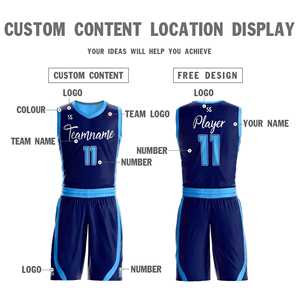 Maillot de basket-ball personnalisé bleu marine poudré double face, design sportswear - Product Image 3