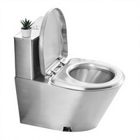 Toilette commerciale en acier inoxydable 304, haute efficacité, économie d'eau, monobloc, à poser au sol, avec abattant à fermeture douce