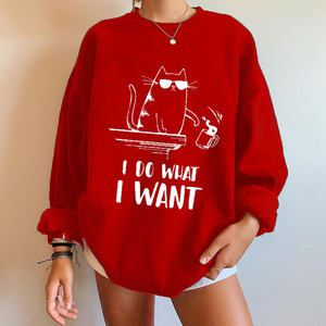 Je fais ce que je veux imprimer sweats drôle chat graphique pull pour femmes été O cou surdimensionné <span class=keywords><strong>Femme</strong></span> pulls pull - Product Image 2