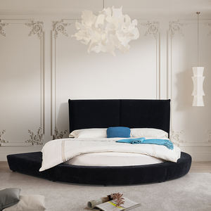 Desain tempat tidur mewah Modern elegan, furnitur kamar tidur ukuran King-Size kain lembut berlapis kain bingkai tempat tidur bulat - Product Image 1
