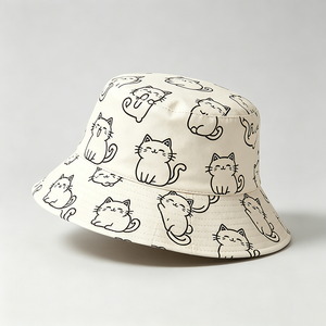Chapeau Bob Unisexe avec Imprimé Chat Mignon et Broderie 3D, Réversible, Protection Solaire, Large Bord, Style Pêcheur, Décontracté, Été, Plage, Quotidien - Product Image 5