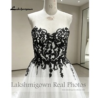 Lakshmigown Gaun Pengantin Hitam Putih Cantik Gaun Pengantin Panjang Tanpa Lengan Sweetheart Applique Renda Foto Asli