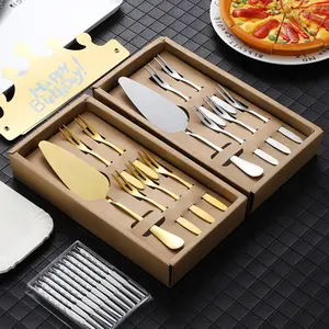 Luxury 2 in 1 Shovel Knife Forks Gift Set Wedding Birthday Bread Dessert Stainless Steel Cake Plate and Fork Set