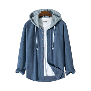 Custom Print Logo 100% Cotton Corduroy Stand Collar Warm Loose Fit Raglan Sleeve <b>Waterproof</b> Pullover Hoodie Fashion Patchwork - Product Image 1