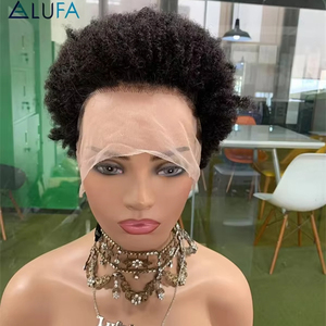 Cf84 Trong Suốt Đầy Đủ Ren Tóc Giả Tóc Con Người Màu Đen Chặt Chẽ Afro Kinky Curl Trinh Nữ Glueless Tóc Giả Lớp Biểu Bì Phù Hợp Chưa Qua Chế Biến 8" - Product Image 1