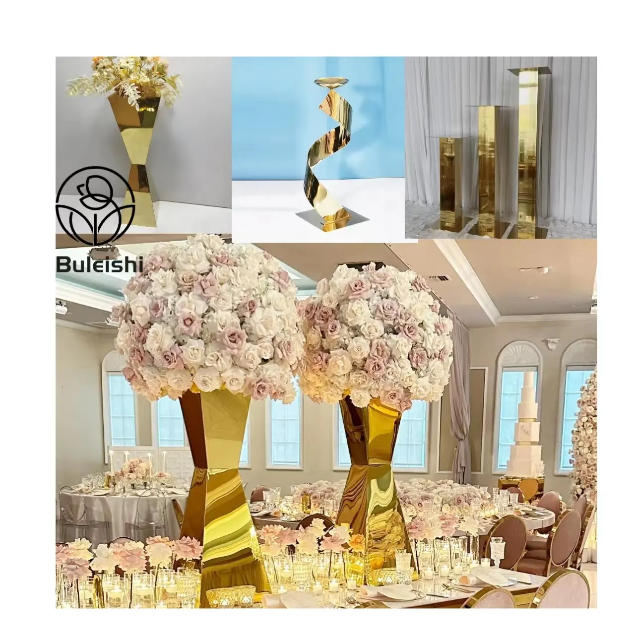 Centros de mesa de boda y decoraciones de mesa florero soporte de centro de mesa de cristal centros de mesa dorados para mesa de boda