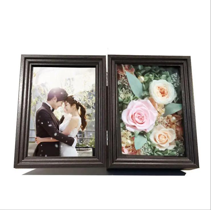 Modern Home Decoration Photo for Tabletop Display with Rose MDF Preserved Fresh Flower Frame Shadow Box