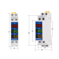 Meter Tegangan Arus HZ Din Rail 18mm AC 80-500V 220V 380V 100A Voltmeter Ammeter Modular Indikator LED Digital Volt Tester