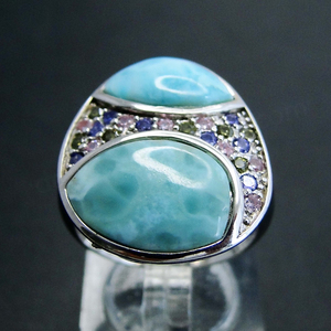 แหวนเงินแท้ประดับพลอยลาร์ิมาธรรมชาติขายส่ง - Product Image 3