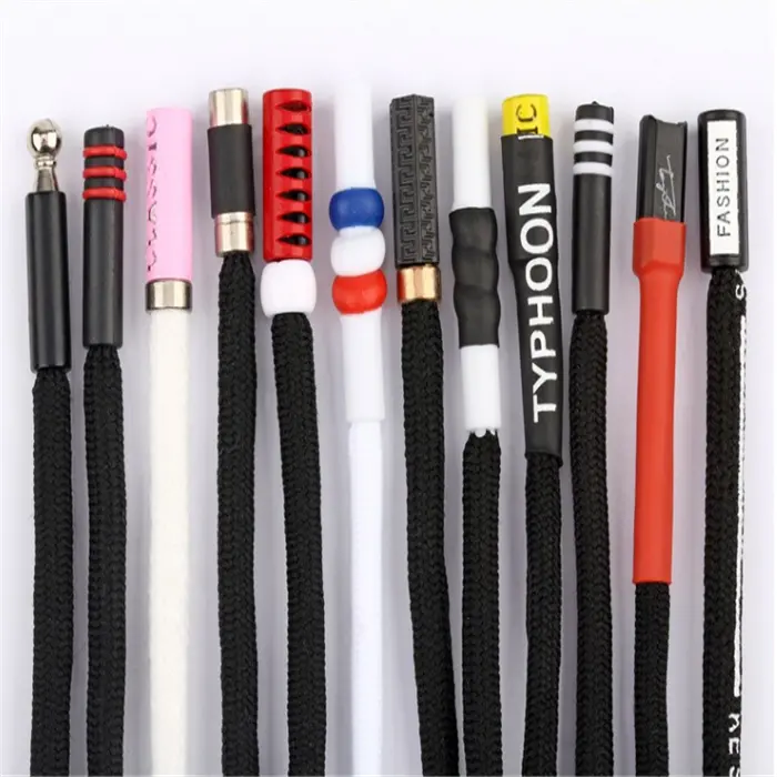 Custom Color Polyester round filament rope drawstring with customized logo plastic bullet tips drawcord string