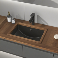 Lavabo Carré Moderne Blanc en Céramique Porcelaine Écologique à Encastrer Sous Comptoir avec Égouttoir pour Salle de Bain, Hôpital, Villa 12L