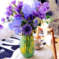 Vase en verre artistique soufflé à la main, vert, pour décoration de mariage et de maison, vase à fleurs artisanal pour centre de table moderne