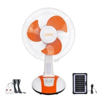Ventilateur de table solaire AC/DC rechargeable 12 pouces avec ampoules LED, batterie, panneau solaire, 3 vitesses, pour la maison