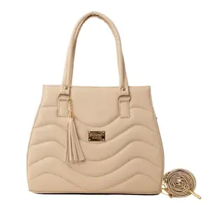 Sac à main beige pour femme Fana Alissa M3767 en cuir Saffiano, grande capacité, fermeture ouverte, deux poignées, usage quotidien décontracté - Product Image 1