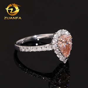 IGI認定ハロー梨カットCVDラボ成長ダイヤモンドライトピンクエンゲージメントリングヒップホップジュエリー18Kソリッドホワイトゴールド - Product Image 2