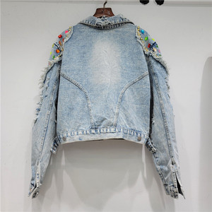 Tùy Chỉnh Mát Thiết Kế Thời Trang Pha Lê Beading Cô Gái Denim Áo Khoác Ngọc Trai Beading Cô Gái Áo Khoác - Product Image 4