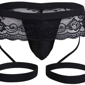 Sous-vêtements en dentelle pour hommes, string noir et rouge, taille moyenne, tissu en polyester, style sexy M1533 - Product Image 3