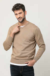 Qualité garantie acrylique coton polyester coupe droite formelle beige pulls à col en v pour la vente en gros - Product Image 5