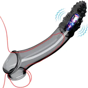 Male Comdom Delay Ejaculation Extra Long Vibrating Penis sleeve Sex Toys for Men