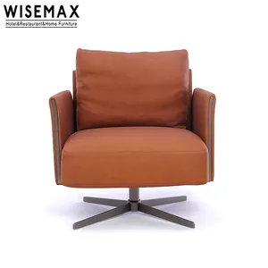 WISEMAX FURNITUREアンティーク高弾性スポンジリビングルームレジャーチェア防水レザーラウンジチェア、スイベルメタルレッグ付き