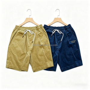 Shorts Bermuda en Velours Côtelé pour Homme, Couleur Unie, Taille à Cordon, Style Décontracté, Logo Personnalisé sur le Devant, 100% Coton Respirant, Taille Mi-Haute - Product Image 1