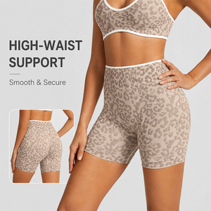 Conjunto de Yoga para Mujer de 1 Pieza, Sujetador Deportivo sin Costuras con Estampado de Leopardo, Leggings de Cintura Alta con Control de Abdomen, Pantalones Cortos de Ciclismo, Ropa Deportiva para Gimnasio - Product Image 4