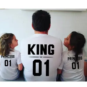 Hot Selling King Queen and Prince Princess Printed T-Shirt Casual Family Parent-child Matching Outfits Short Sleeve Mommy and Me