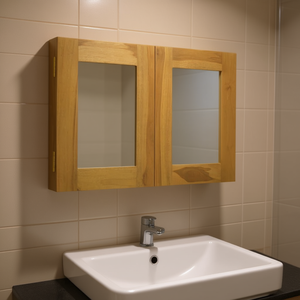 Gabinete de Baño con Espejo de Madera Maciza de Teca, 23.6x3.9x15.7 Pulgadas, Montado en la Pared, Rectangular, con Espejos de Vidrio - Product Image 2