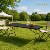 Table pliante OEM en gros de 180 cm, robuste, en PEHD moulé par soufflage, pliable en deux, portable, pour banquets, camping et fêtes