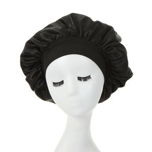 <span class=keywords><strong>Bonnet</strong></span> <span class=keywords><strong>de</strong></span> <span class=keywords><strong>nuit</strong></span> en satin uni à bord large avec logo personnalisé pour adultes – Soin des cheveux - Product Image 3