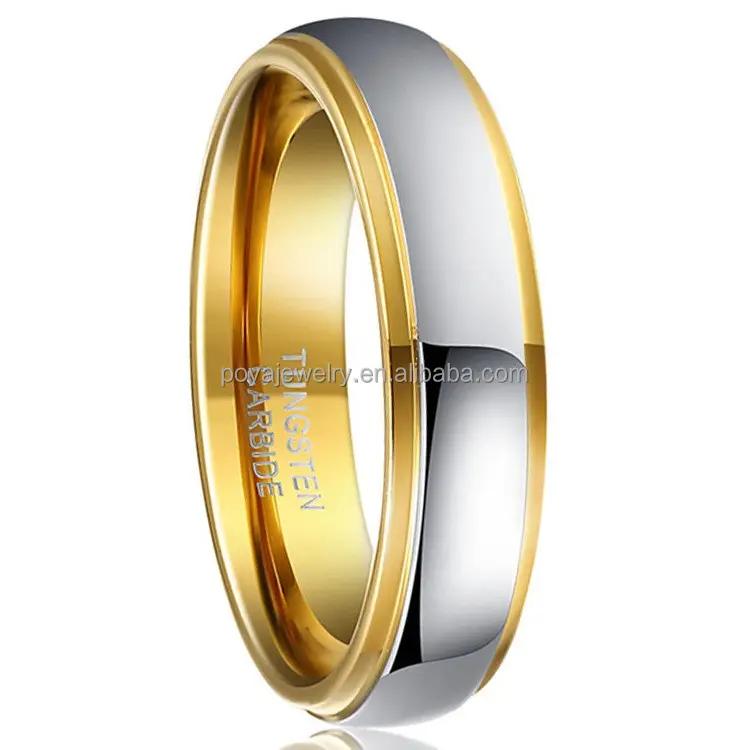 POYA Tungstênio 6mm 4mm Combinando Anel Dois Tons Gold Edge Espelho Polonês Wedding Band para Homens Mulheres