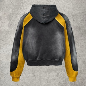 Sweat à capuche zippé court coupe ample délavé à l'acide effet vieilli avec logo personnalisé pour <span class=keywords><strong>homme</strong></span>, style <span class=keywords><strong>streetwear</strong></span> Y2K grunge - Product Image 2