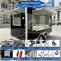 Remorque de camion de restauration personnalisée noire à double essieu avec hotte de ventilation intégrée pour les événements extérieurs et la restauration événementielle