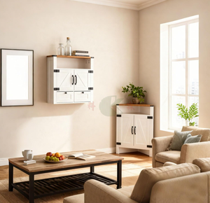 Armoire de salle de bain murale rustique de style ferme avec miroir, <span class=keywords><strong>porte</strong></span> <span class=keywords><strong>coulissante</strong></span> de type grange et tiroirs de rangement pour cuisine, buanderie et entrée - Product Image 3