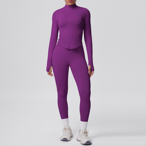 Abbigliamento Yoga a Vita Alta Modellante, Tinta Unita, Collo Alto Senza Cuciture, Abbigliamento Sportivo Lungo - Product Image 6