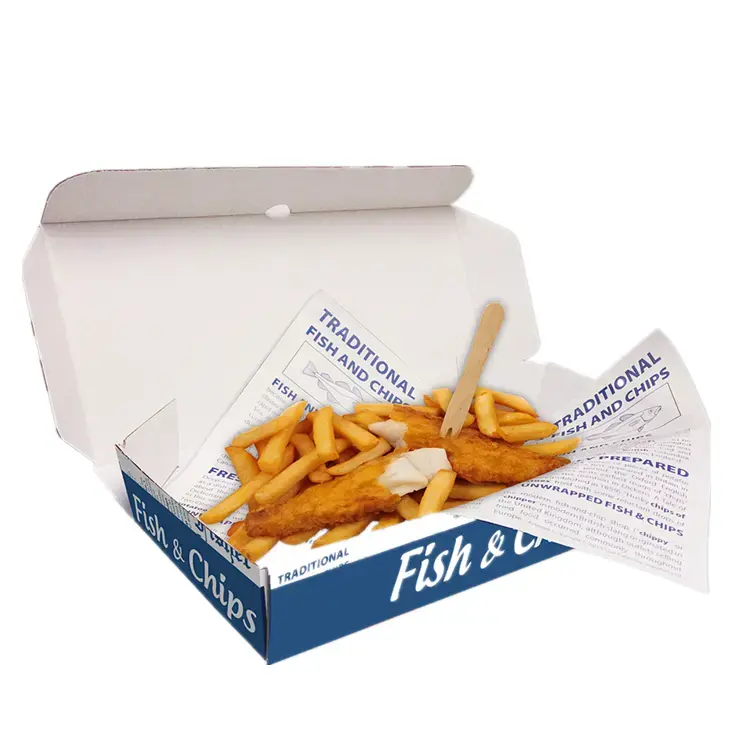 Massa Maatwerk Fish And Chips Afhaalpapieren Dozen Food-Kwaliteit Materialen Wegwerp Fish And Chips Doos