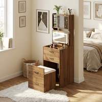 Table de toilette étroite de style chinois moderne en bois de caoutchouc haut de gamme avec rangement caché et éclairage LED, luxe pour le maquillage