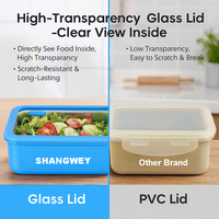 Boîte à bento en acier inoxydable 500/800/1200 ml avec couvercles en verre - Ensemble de contenants alimentaires hermétiques pour le stockage de la viande