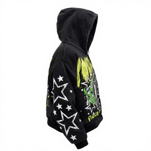 Sweat à capuche géométrique surdimensionné pour homme, imprimé DTG, avec logo personnalisé, en molleton bouclette, écologique, effet vieilli et bords bruts - Product Image 3