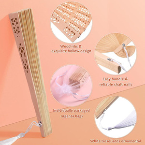 Abanico Plegable Personalizado con Mango de Madera Vintage, Grabado Personalizado, Diseño Clásico de Flores Pintadas, Publicidad y Promoción DIY - Product Image 4