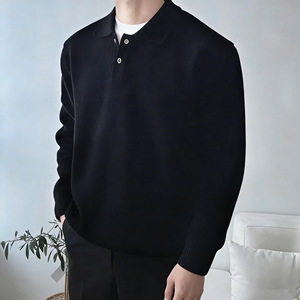 Suéter Masculino Estilo Coreano com Gola, Pulôver de Negócios Britânico de Alta Qualidade, Manga Longa, Tricô Anti-Pilling - Product Image 3