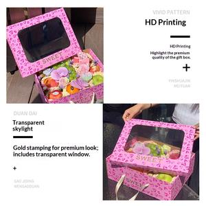 Boîte cadeau élégante rose IMEE avec poignée, transparente, pour la Saint-Valentin, boîte cadeau pliante haut de gamme pour fleurs et fruits - Product Image 4