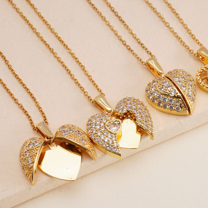 Collar de Alas de Ángel y Corazón con Nombre Personalizado, Colgante de Medallón de Corazón Abierto y Cerrado, Collares de Joyería de Moda para Mujer - Product Image 2