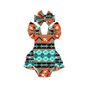 Combinaison d'été pour bébés filles HY-045-ZXL, style boutique, à bretelles bulles, volants superposés, motif animal - Product Image 4