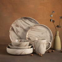 20 24 32 30 16 pièces, ensemble de vaisselle de table de luxe en céramique avec design en marbre beige et grès galvanisé de couleur avec tasse