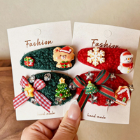 Fabrieksleverancier Kerst Kinder Haaraccessoires Pluche Schattige Kerstman Sneeuwpop Kerstboom Patroon Kinder Haarclips
