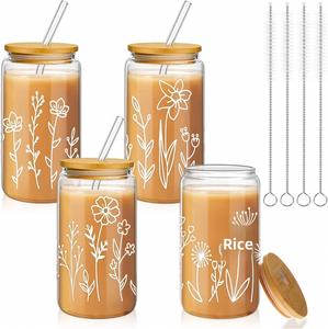 Vaso de Vidrio Borosilicato con Tapa de Bambú, Color Sólido, Portátil, Resistente a Altas Temperaturas, Ecológico, para Leche, Té, Café, Jugo - Product Image 1