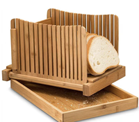 Trancheuse à pain compacte en bambou avec guide de coupe pliable, plateau à miettes, accessoires de maison et de cuisine pour blocs à découper