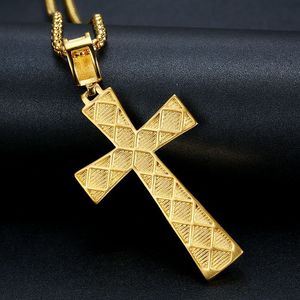 <b>Cross</b> Pendant Necklace Gold Plated Stainless Steel Diamond Inlay Channel Setting Gift Jewelry - Product Image 4